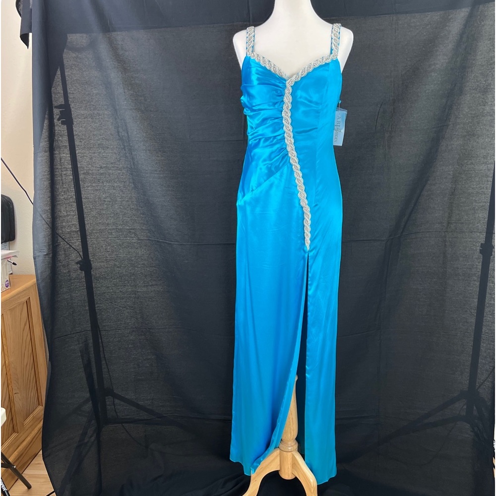 A.B. LAMBDIN 1001 Nights 100% Silk Beaded Ruched Turquoise Evening Dress 12, NWT